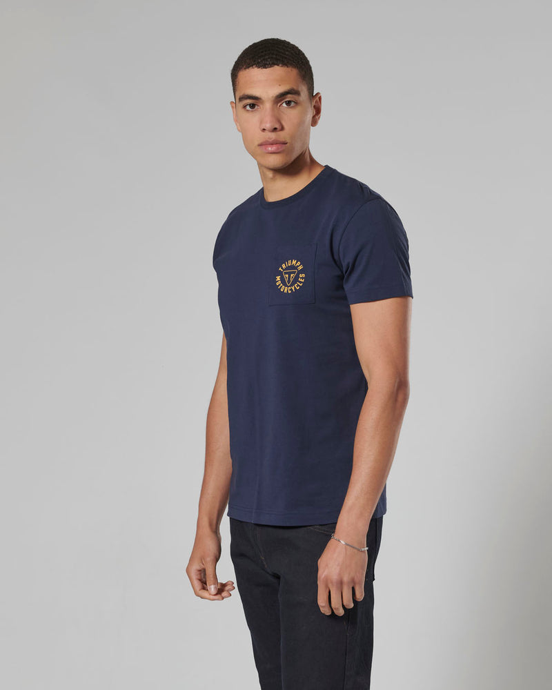 Newlyn Back Print Chest Pocket Tee in Navy