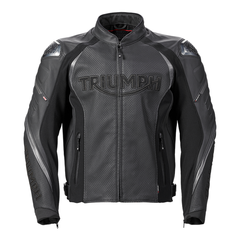 Triple Perforated Leather Jacket in Black