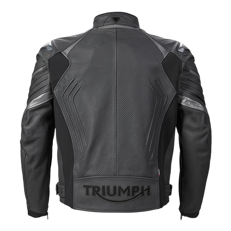 Triple Perforated Leather Jacket in Black