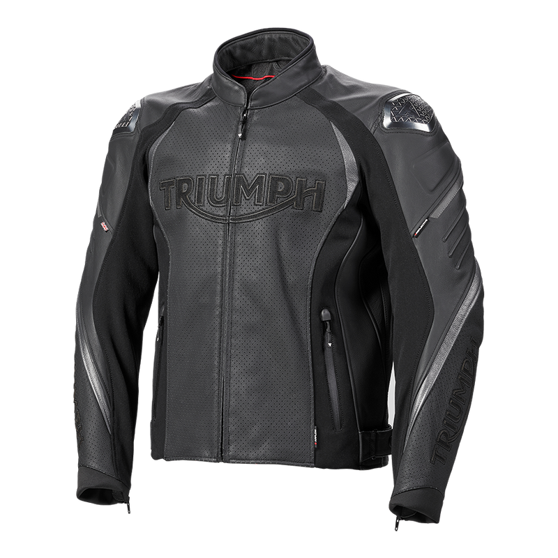 Triple Perforated Leather Jacket in Black