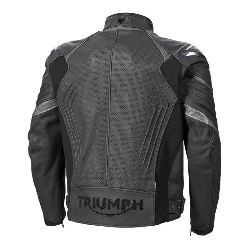 Triple Perforated Leather Jacket in Black